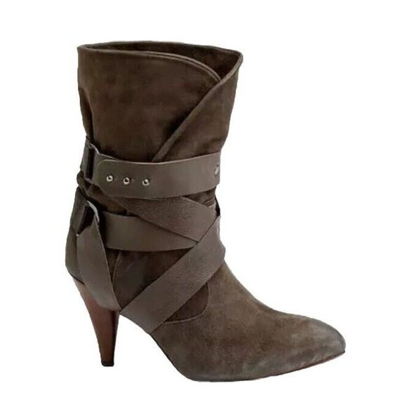 Mea Shadow Cassandra Suede Leather Harness Strap Heel Green Bootie Size 9 M - Picture 1 of 16